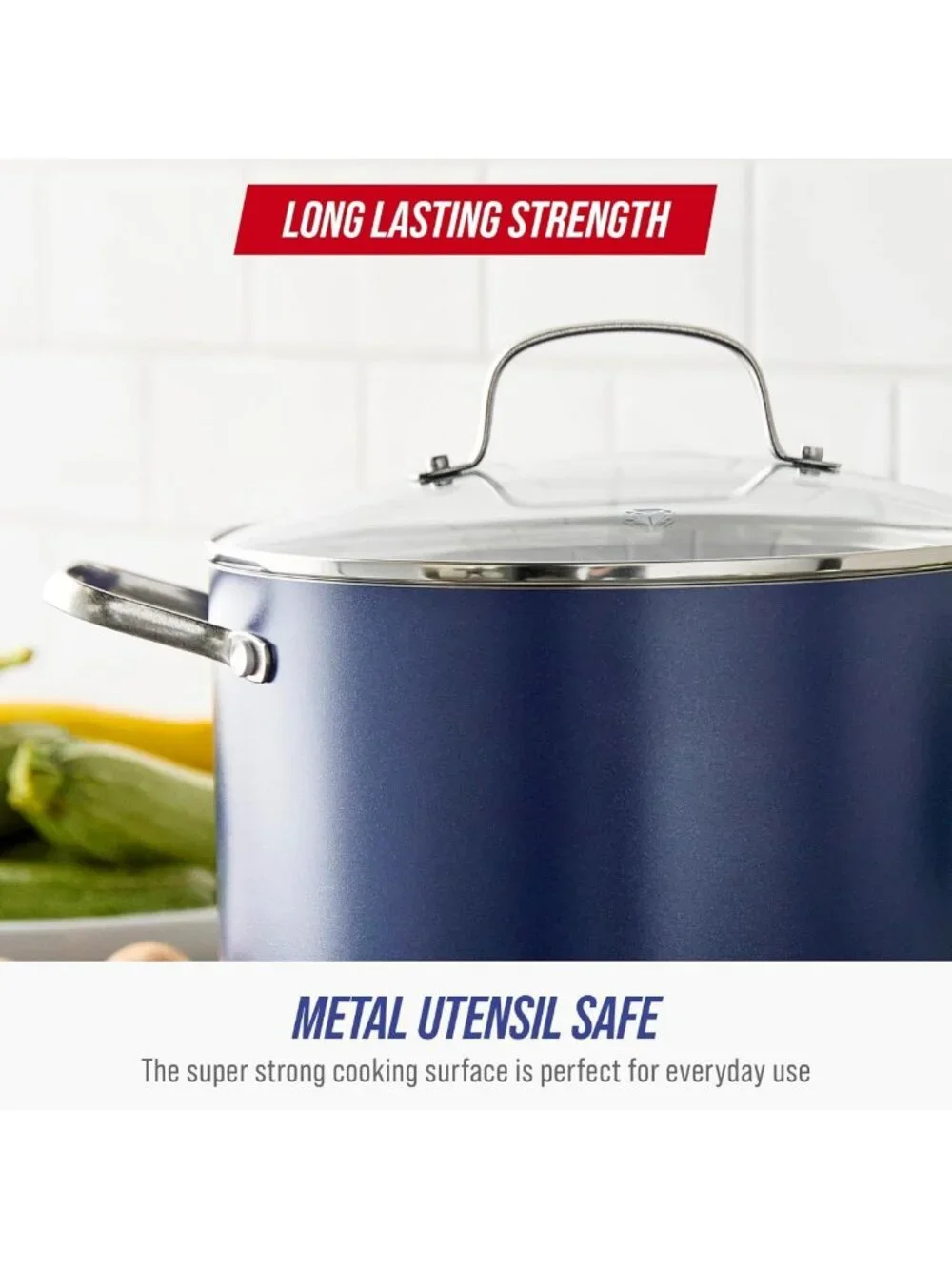 8QT Blue Diamond Ceramic Nonstick Stockpot with Lid - Durable, Easy Clean